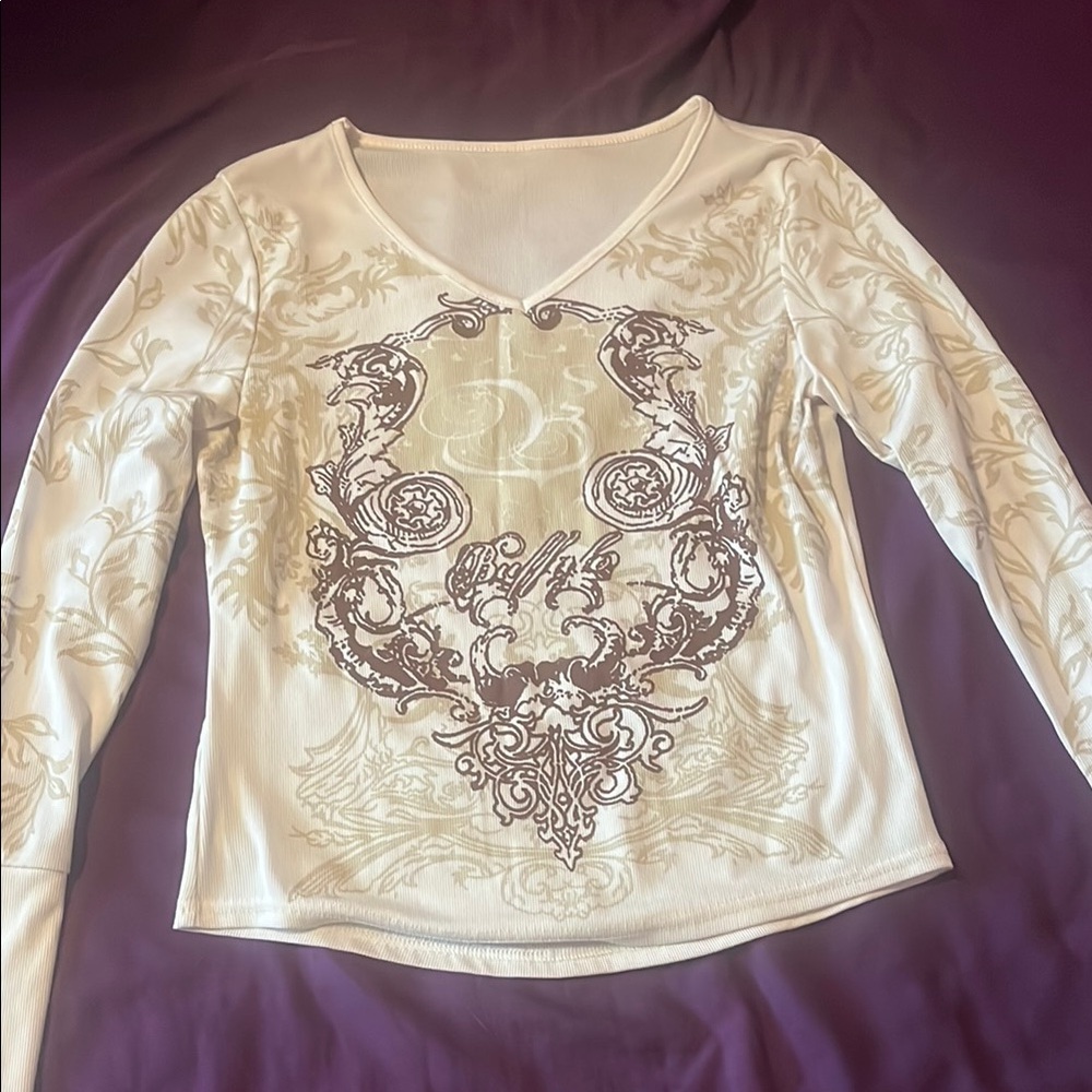 Y2K Elegant Cream and Brown Women's Top